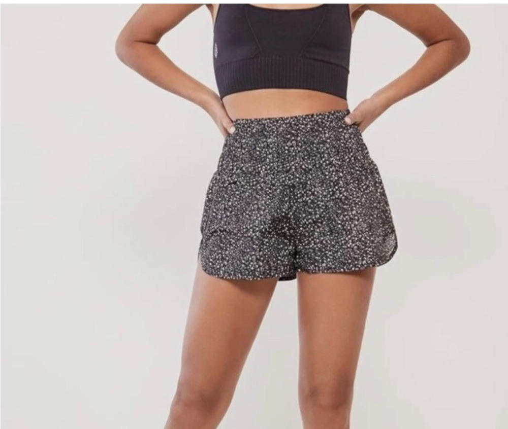 Free People FP Movement Womans Gym Shorts The Way Home Black Gray Leopard Medium